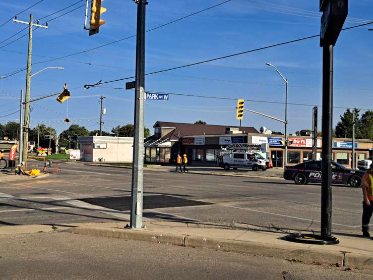The scene at the intersection of Queen Street and Park Avenue in Chatham after a crash. October 3, 3024. (Photo by Paul Pedro)