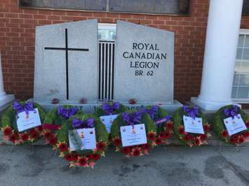 Wreaths laid at the Sarnia Legion during a Remembrance Day service in Sarnia. 11 November 2020. (BlackburnNews.com Photo by Sue Storr)