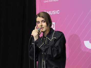 Bulow speaks to media at the 2019 Juno Awards at Budweiser Gardens, March 17, 2019. (Photo by Miranda Chant, Blackburn News)