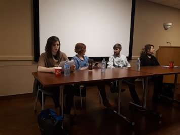 Victoria Morrison, Shelley Gilbert of Legal Assistance of Windsor; Tamas Miko and Tracey Bellaire of Victim Services of Windsor-Essex County take part in a panel discussion on human trafficking at Community Living in Windsor, February 22, 2019. Photo by Mark Brown/Blackburn News.