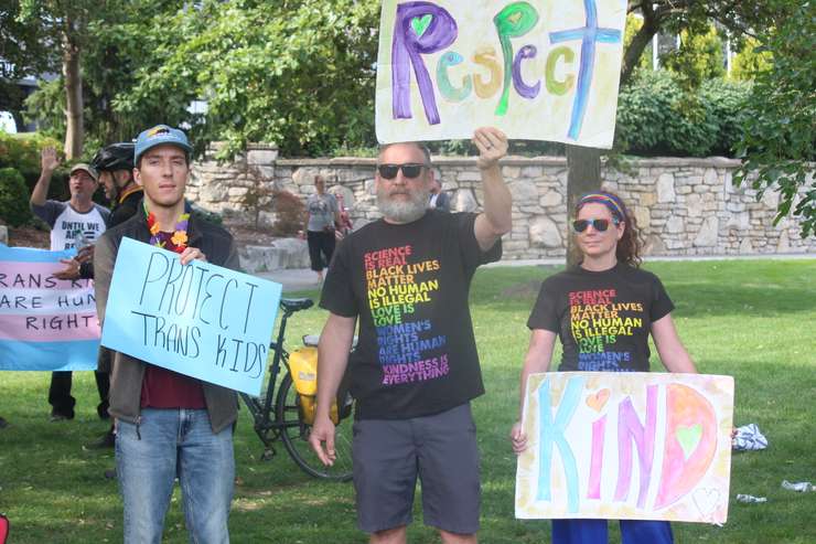 Demonstrators in support of the LGBTQ+ community gather at Dieppe Gardens, Windsor, September 20, 2023. Photo by Mark Brown/WindsorNewsToday.ca.