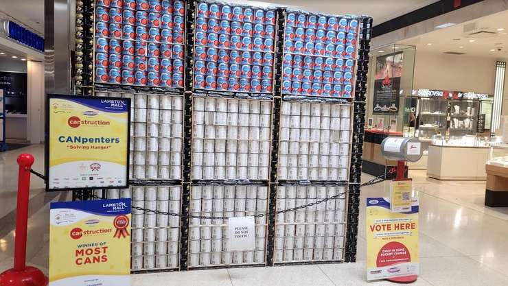 CANstruction build by the Carpenters Union. March 4, 2024. (Photo by Stephanie Chaves)