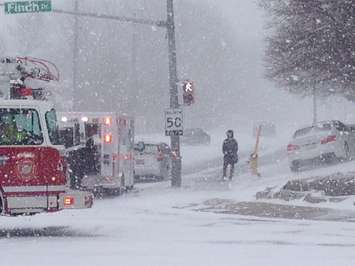 City police, fire and ambulance respond to a crash at Finch and Wellington in Sarnia. March 27, 2015 (BlackburnNews.com photo by Melanie Irwin)