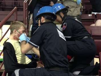 Mass casualty simulation at Sarnia's RBC Centre. April 9, 2015 (BlackburnNews.com photo by Melanie Irwin)