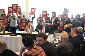 Students protest the University of Windsor's decision to increase tuition fees, April 28, 2015. (Photo by Jason Viau)