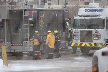 Upwards of 100 emergency personnel practice various training exercises at the old GM plant in Windsor on February 24, 2015. (Photo by Jason Viau)