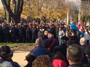 Corporal Brent Poland's mother lays a wreath at Veteran's Park in Sarnia. November 11, 2014 (BlackburnNews.com photo by Sue Storr)