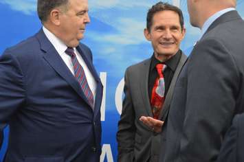 Dr. Marty Howe, centre, son of hockey legend Gordie Howe, at the official opening of construction for the Gordie Howe International Bridge in Windsor on October 5, 2018. Photo by Mark Brown/Blackburn News.