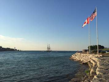 A tall ship travels north of the Blue Water Bridge in Sarnia (July 12, 2016) BlackburnNews.com photo by Melanie Irwin