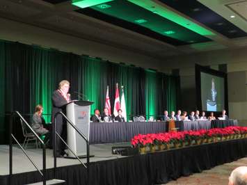 Mayor Ed Holder delivers his inaugural address at the London Convention Centre after beings sworn in as London's 64th mayor, December 3, 2018. (Photo by Miranda Chant, Blackburn News) 