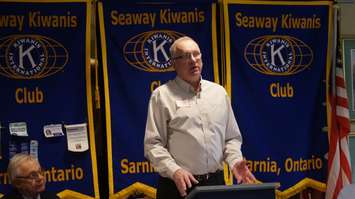 Ambassador Bridge Director of Security, Canadian Government Relations Stan Korosec addressed the Seaway Kiwanis Club, February 2, 2016. (BlackburnNews.com Photo by Briana Carnegie)