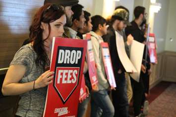 Students protest the University of Windsor's decision to increase tuition fees, April 28, 2015. (Photo by Jason Viau)