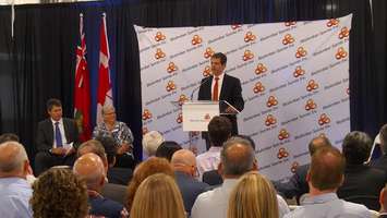 Former BioAmber CEO Jean Francois Huc speaking at BioAmber Sarnia official opening August 6, 2015 (BlackburnNews.com Photo by Briana Carnegie)