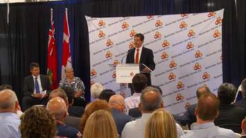 Former BioAmber CEO Jean Francois Huc speaking at BioAmber Sarnia official opening August 6, 2015 (BlackburnNews.com Photo by Briana Carnegie)