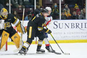 The Sarnia Sting hosting the Windsor Spitfires. 15 March 2022.  (Metcalfe Photography)