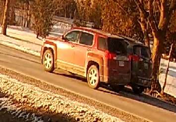 Police are searching for the red vehicle seen in this photo. (Provided by the Ontario Provincial Police.)