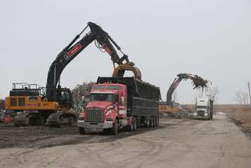 Steel is loaded onto a truck at the former Lambton Generating site in St. Clair Township. April, 2021 Photo courtesy of OPG.