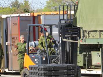 Troops from the 31 Canadian Brigade Group load up their vehicles at Wolseley Barracks to depart for Kingston, May 8, 2017. (Photo by Miranda Chant)