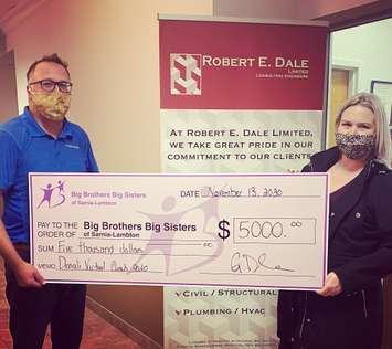 Robert E. Dale provides a donation towards Big Brothers-Big Sisters Sarnia-Lambton's Virtual Mountain Climb fundraiser. November 2020.