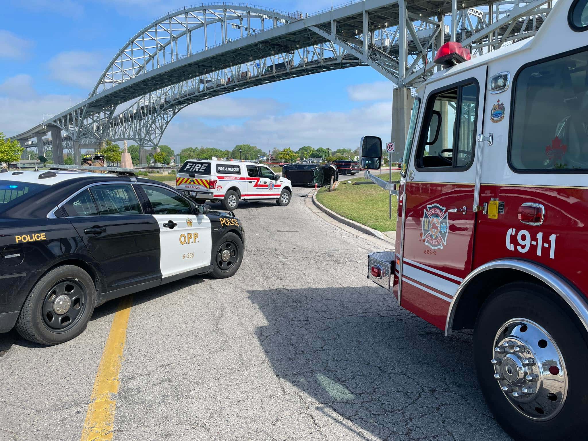 Single vehicle rollover near Blue Water Bridge in Point Edward