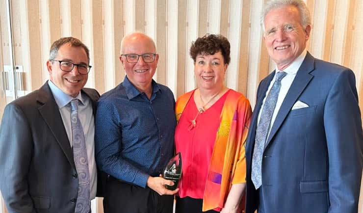 (Claire Wales, Past Chair of the Foundation, is joined by his wife Marj Raymond, to receive the first Conservation Legacy Award)