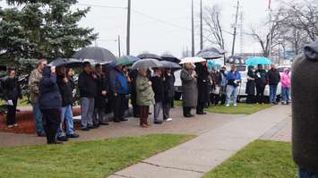 Members of the community gathered at the Aamjiwnaang First Nation Cenotaph in Sarnia Tuesday for the annual Remembrance Day ceremony. November 10, 2015 (BlackburnNews.com Photo by Briana Carnegie)