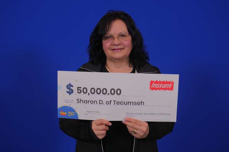 Sharon Del Bianco of Tecumseh with her $50,000 cheque at the OLG Prize Centre in Toronto. Photo provided by OLG.