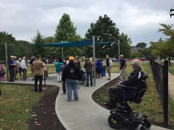 Local dignitaries and members of Sarnia-Lambton Golden K Kiwanis gather to dedicate a new pavilion at McGibbon Park. August 29, 2017 Photo by Melanie Irwin