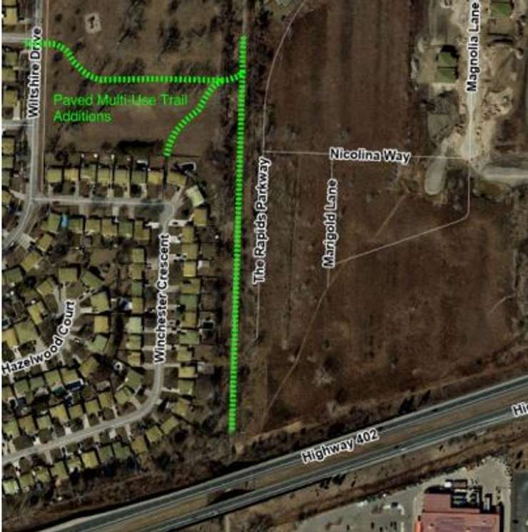 Wiltshire Park and HWNT Asphalt Multi-Use Pathway Project Limits. Photo courtesy of the City of Sarnia. 