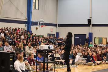Recording artist and motivational speaker Emmanuel Jal visits Ursuline College in Chatham on November 26, 2015. (Photo by Ricardo Veneza)