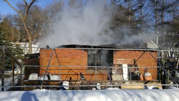 A detached garage fire on Blackwell Side Rd. January 4, 2018. (Photo by Colin Gowdy, Blackburn News)