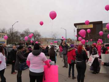 Roughly 100 people marched from Dundas St. to Rectory St. on November 27, 2017, in memory of Josie Glenn who was found murdered the previous month. (Photo by Miranda Chant, Blackburn News) 