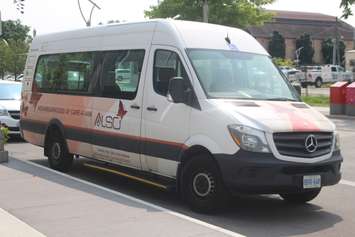 The van used by HDGH's Mobile Outreach Support Team (MOST) is seen outside Windsor City Hall, July 9, 2019. Photo by Mark Brown/Blackburn News.