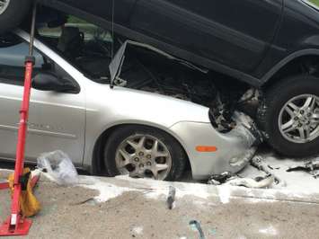 Windsor police investigate a crash in the 1900 block of Ypres Ave., April 23, 2015. (Photo by Jason Viau)