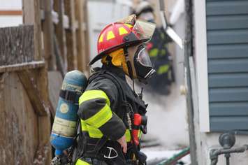 Windsor fire battling a blaze on Hickory St. in Ford City, March 23, 2016 (Photo by Maureen Revait)