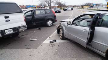 Five car pile-up on London Rd. at Lambton Mall Rd. April 28, 2016 (BlackburnNews.com Photo by Briana Carnegie)
