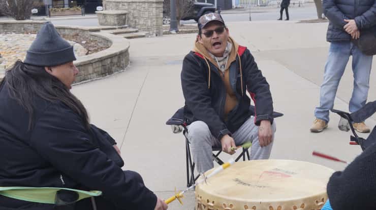 Drumming ceremony held outside of Sarnia City Hall. March 24, 2026. (Photo by Natalia Vega) 
