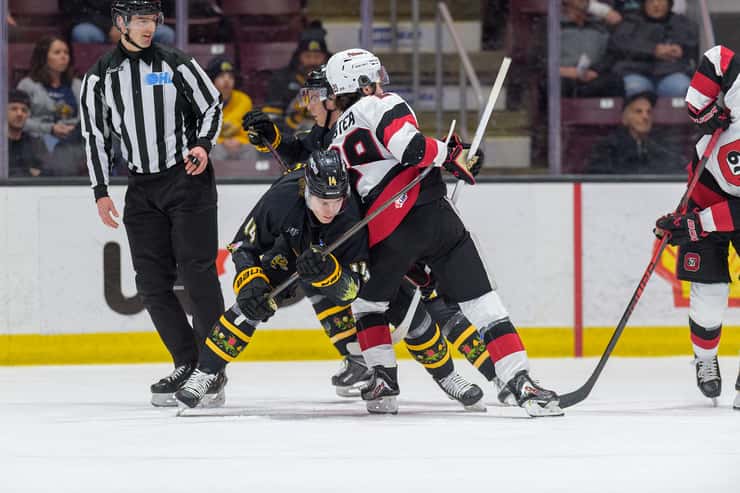 Sarnia Sting host Ottawa 67s at Progressive Auto Sales Arena. March 1, 2026. (Photo courtesy of Darren Metcalfe of Metcalfe Photography) 