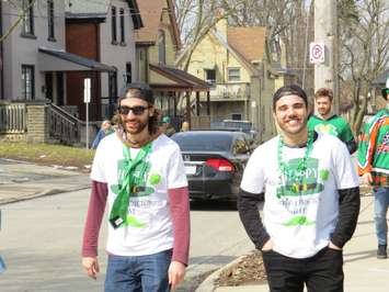 St. Patrick's Day revellers walking in the downtown, March 17, 2017. (Photo by Miranda Chant, Blackburn News.)
