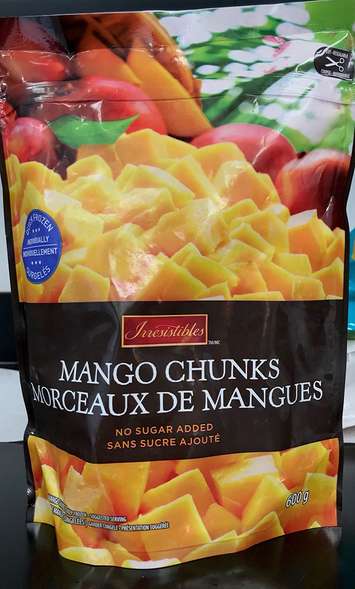 A frozen mango product part of a food recall.  (Photo by the Canadian Food Inspection Agency)
