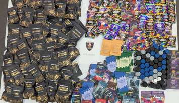 Windsor police display a haul of over $15,000 in illicit product from a raid on a downtown business, September 25, 2025. Photo courtesy Windsor police/X