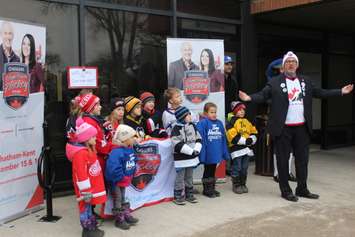 Flag raising ceremony for Rogers Hometown Hockey at the Chatham-Kent Civic Centre on December 12, 2018. Photo by Allanah Wills)