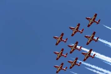 The Canadian Snowbirds fly over Gregory Drive Public School, June 21, 2016 (Photo by Jake Kislinsky)