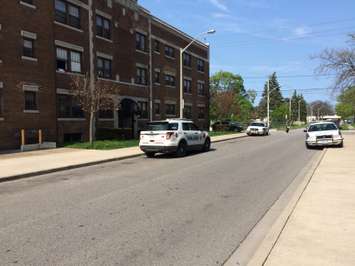 Windsor police investigate a stabbing on Ellis St. E just off Ouellette Ave. (Photo by Jason Viau)