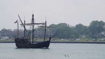 Columbus replica ships pass underneath the Blue Water Bridge June 30, 2015 (BlackburnNews.com Photo by Briana Carnegie)