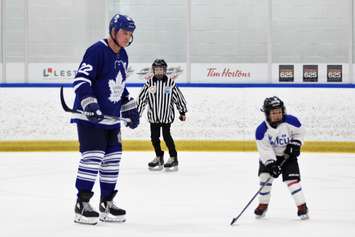 Former Toronto Maple Leaf Rick Vaive participates in the Play For a Cure fundraiser at the Vollmer Complex in LaSalle, April 8, 2022. Submitted photo.