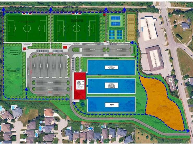 A concept plan for the Bluewater Active Connected Community Complex off Michigan Avenue. Image courtesy of City of Sarnia. May 26, 2025.