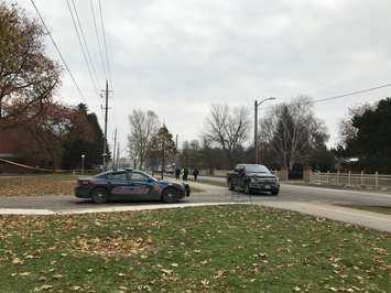 An older man was hit by a red pickup truck on Grand Avenue West between Campus Parkway and Fergie Jenkins Parkway. Nov 19, 2019. (Photo by Paul Pedro)