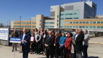 Ontario PC leader Doug Ford announcing his plan to cut hospital waiting times at the site for the new wing of the London Road Diagnostic Clinic. April 20, 2018. (Photo by Colin Gowdy, BlackburnNews)