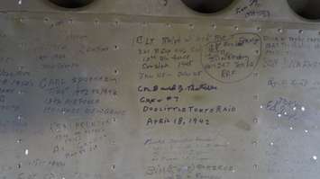 Markings from soldiers inside the bombing area of the B-25 